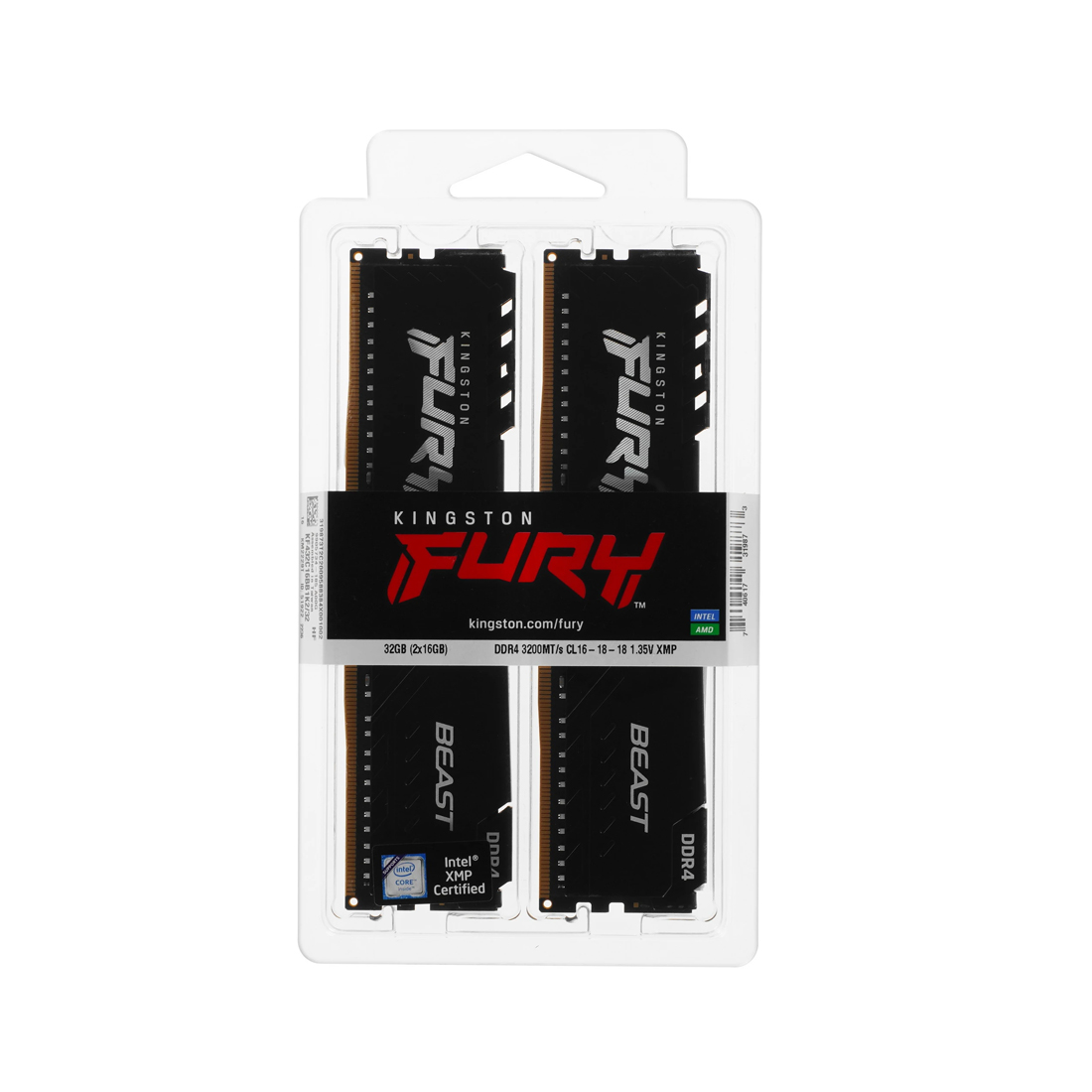 Комплект модулей памяти Kingston FURY Beast KF432C16BB1K2/32WP DDR4 32GB (Kit 2x16GB) 3200MHz Чёрный — фото, характеристики
