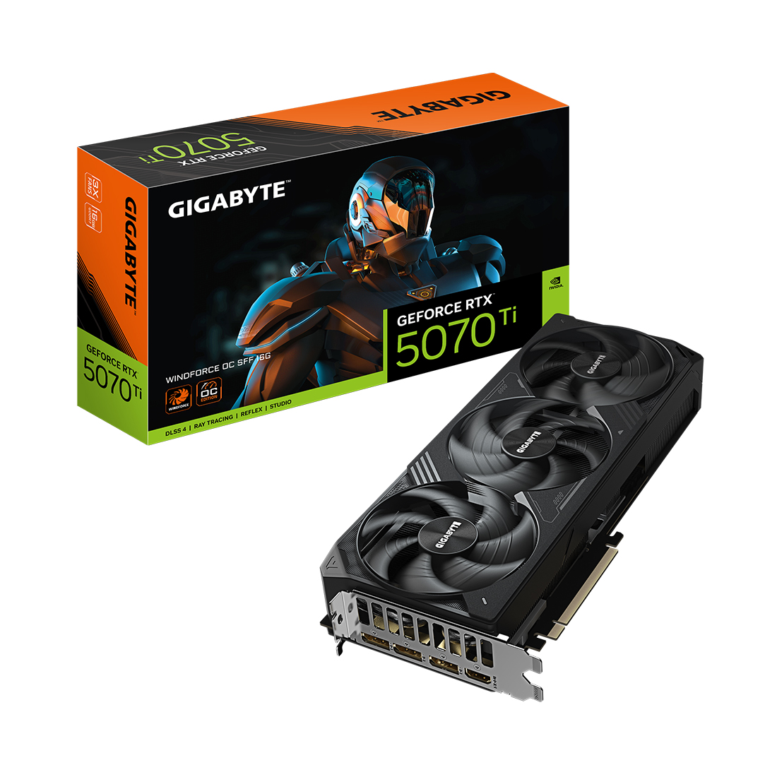 Видеокарта Gigabyte (GV-N507TWF3OC-16GD) RTX5070Ti WINDFORCE OC 16G — фото, характеристики