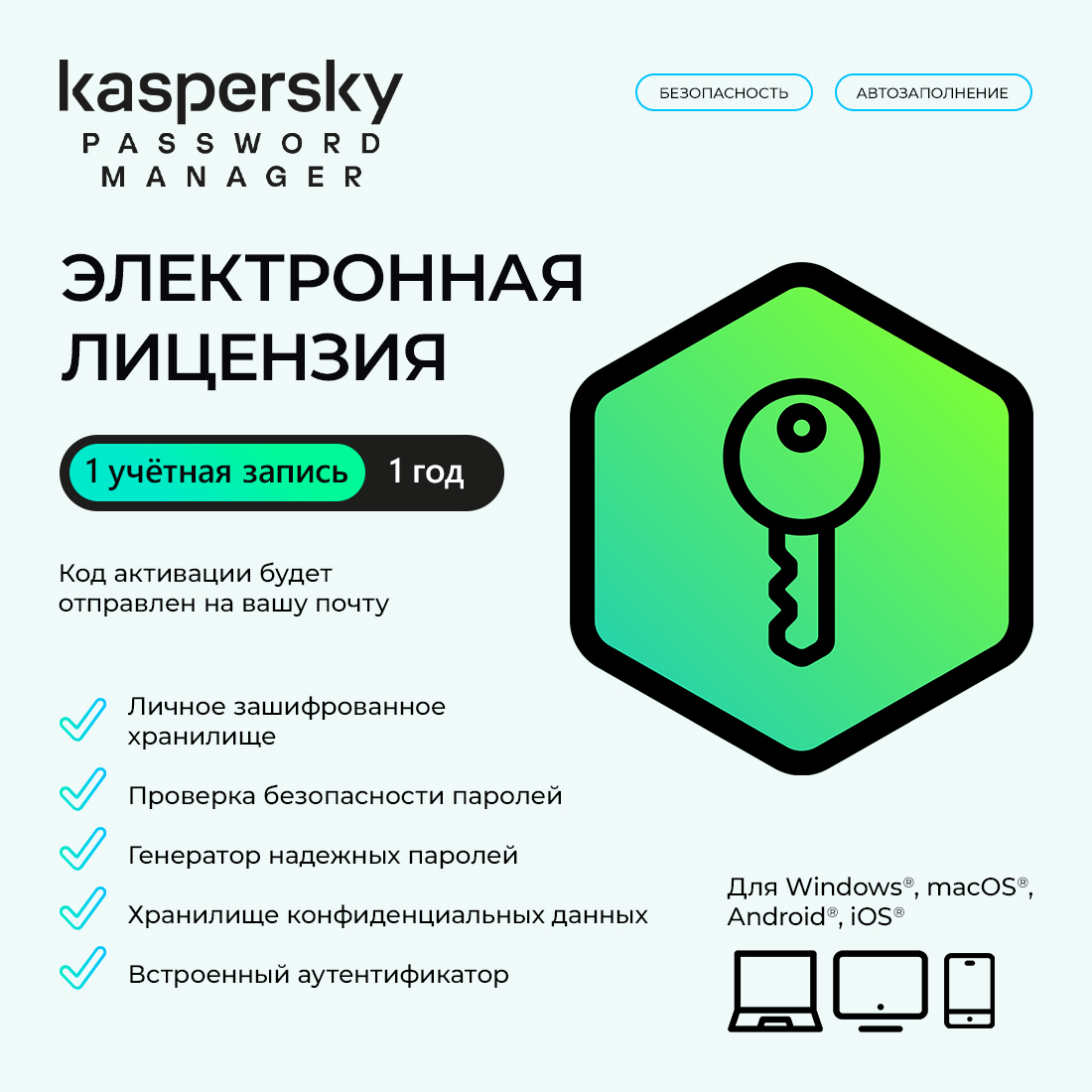 Электронная лицензия (ESD ключ) Kaspersky Cloud Password Manager Kazakhstan Edition на 1 год — фото, характеристики
