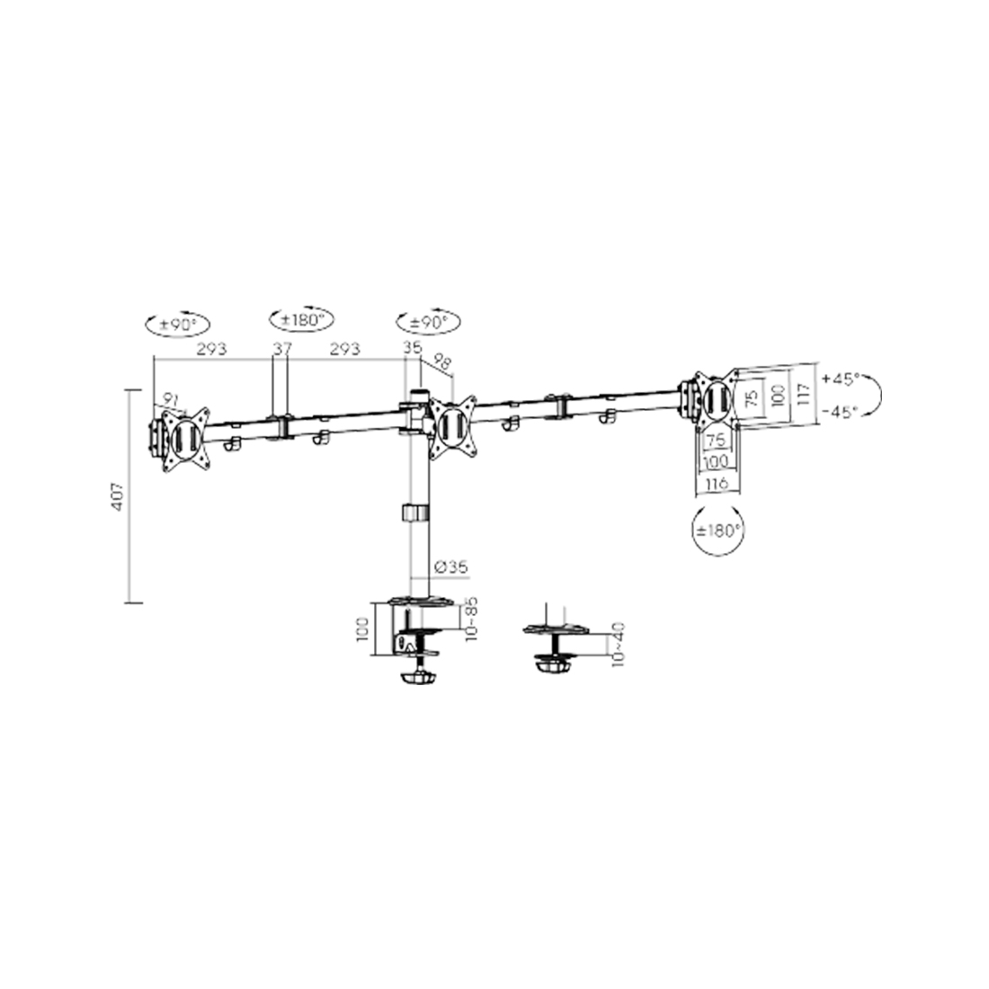 Настольный кронштейн XG MG-1727T для 3-х мониторов (17"-27") — фото, характеристики