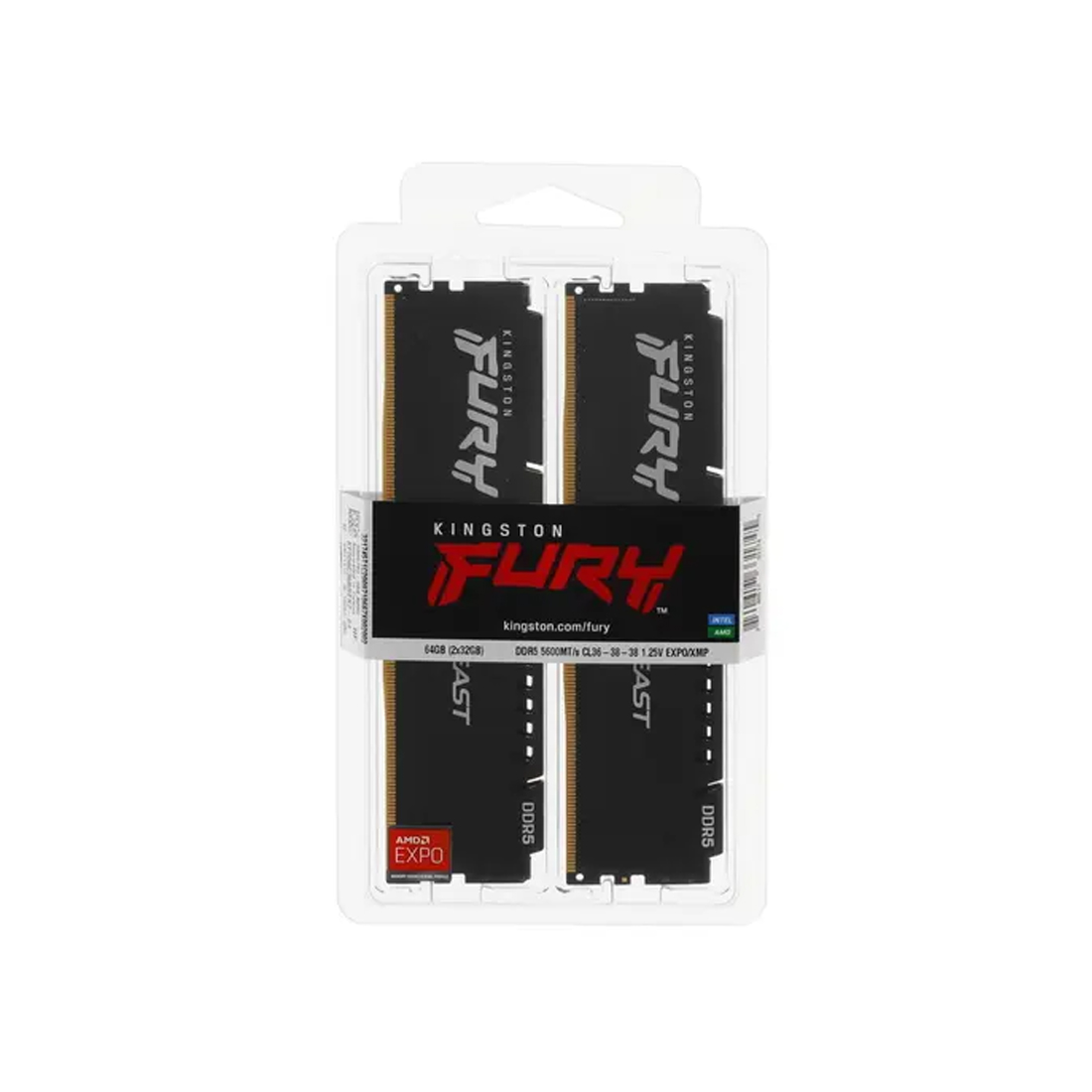 Комплект модулей памяти Kingston FURY Beast Black EXPO KF556C36BBEK2-64 DDR5 64GB (Kit 2x32GB) 5600M — фото, характеристики
