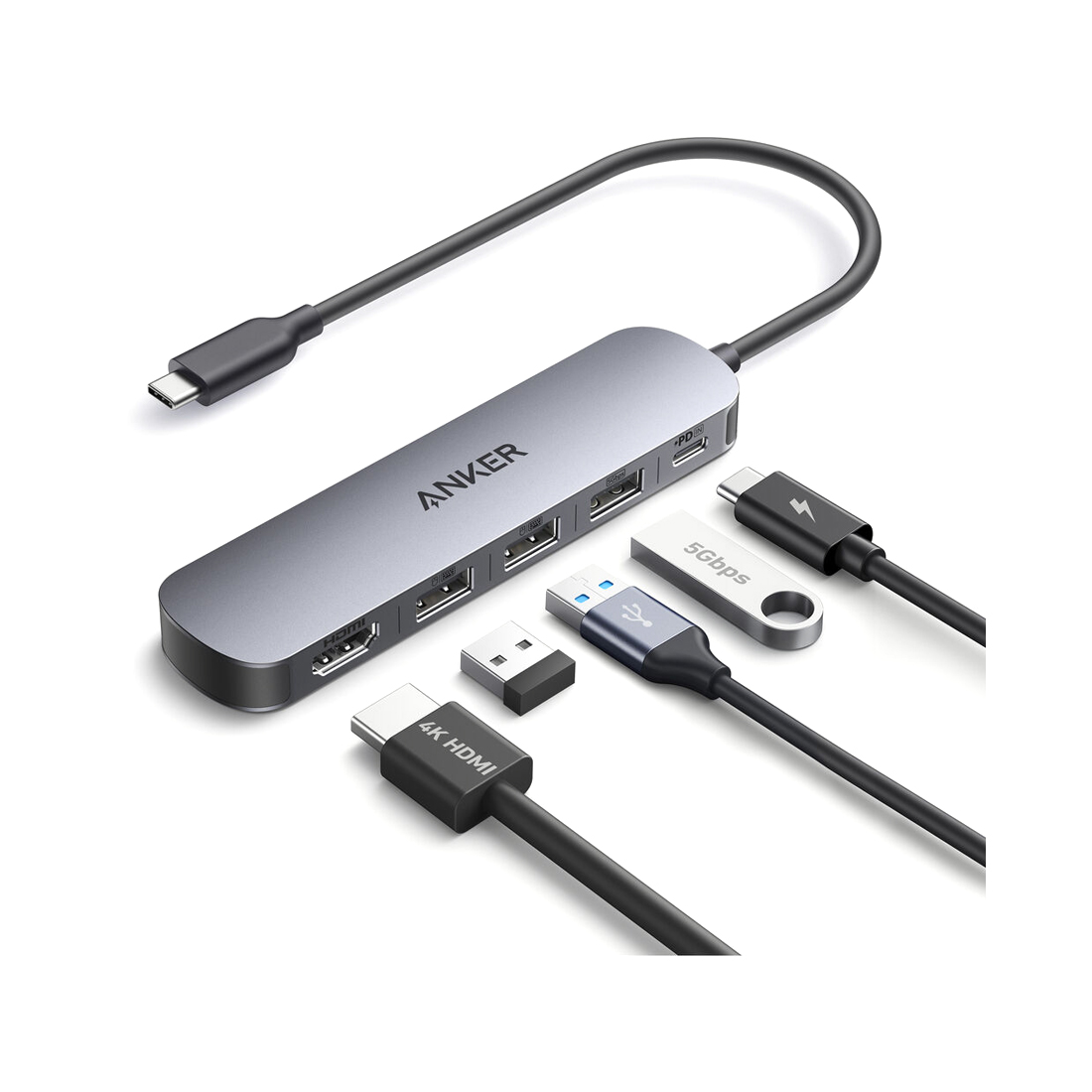 Концентратор Anker USB-C (5-in-1, 4K HDMI) (A8357HA0) Серый — фото, характеристики