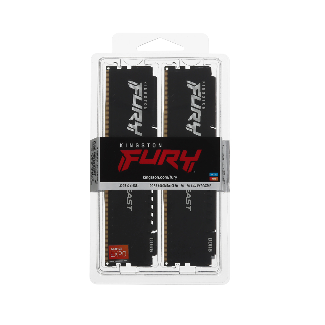 Комплект модулей памяти Kingston FURY Beast Black KF560C30BBEK2-32 DDR5 32GB (Kit 2x16GB) 6000MHz — фото, характеристики