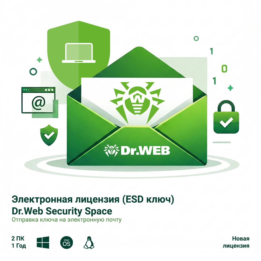 Электронная лицензия (ESD ключ) Dr.Web Security Space 12М 2 ПК новая — фото, характеристики